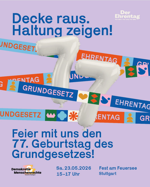 23. Mai: Das Grundgesetz wird 77 – Fest am Feuersee