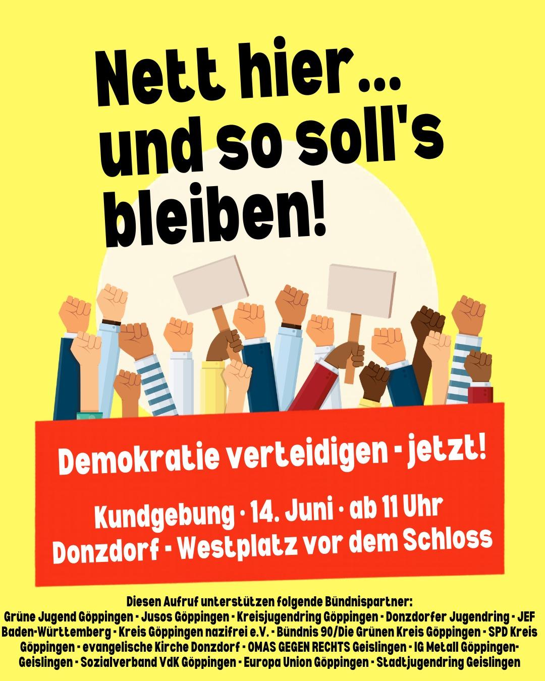 14. Juni in Donzdorf: Demokratie verteidigen gegen Rechtsextremisten