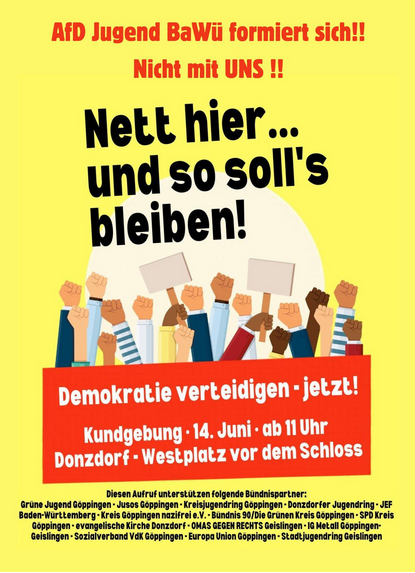 14. Juni in Donzdorf:  Demokratie verteidigen gegen Rechtsextremisten