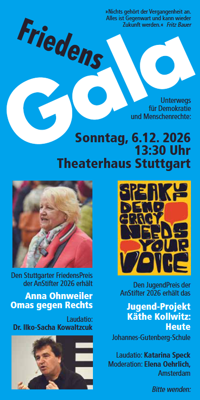 Stuttgarter Friedenspreis der AnStifter für Anna Ohnweiler – Gala am 6. Dezember
